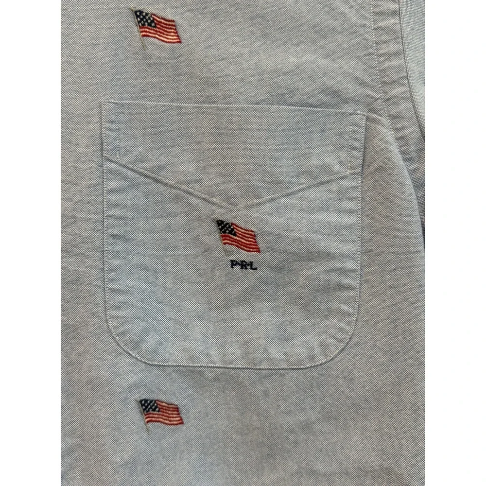 Polo Ralph Lauren Mens Short Sleeve Oxford Shirt Blue American Flag Small